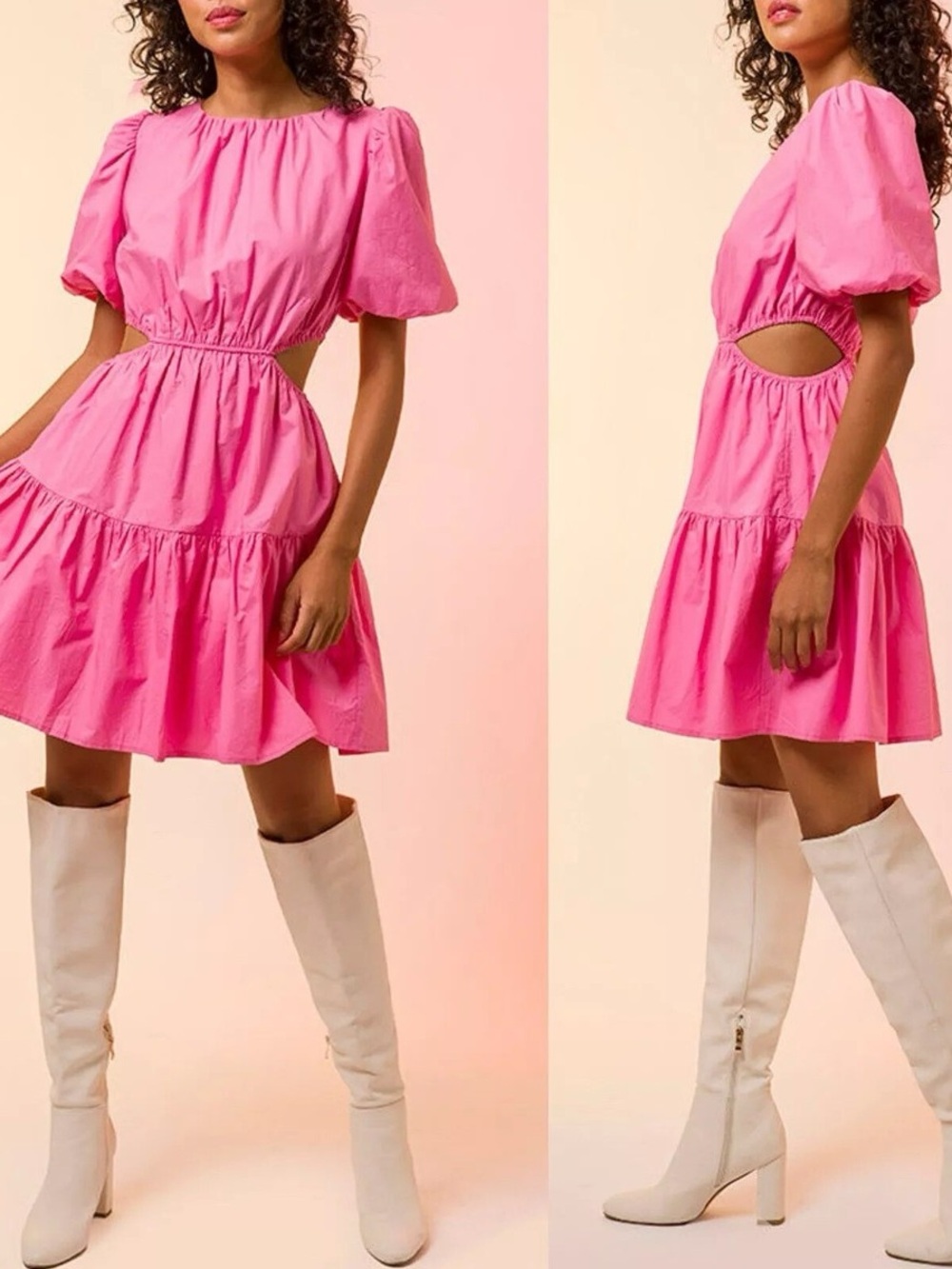 Line & Dot Pink Jenna Puff Sleeve Cutout Mini Dress